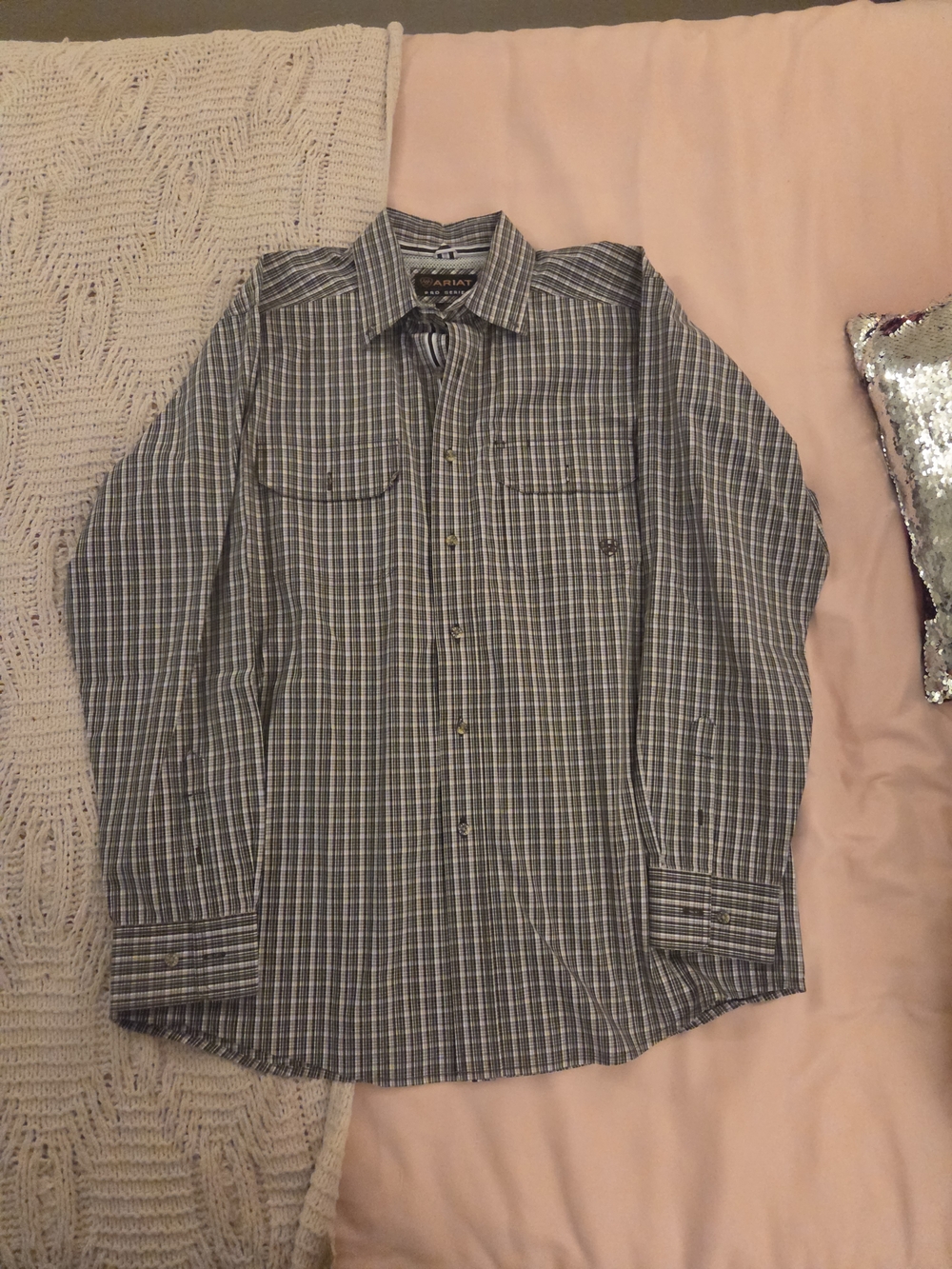 Ariat Men's Blue and Gray Plaid Button-Down Shirt